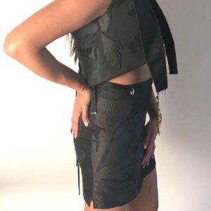 Costume National Black Crop vest & mini skirt